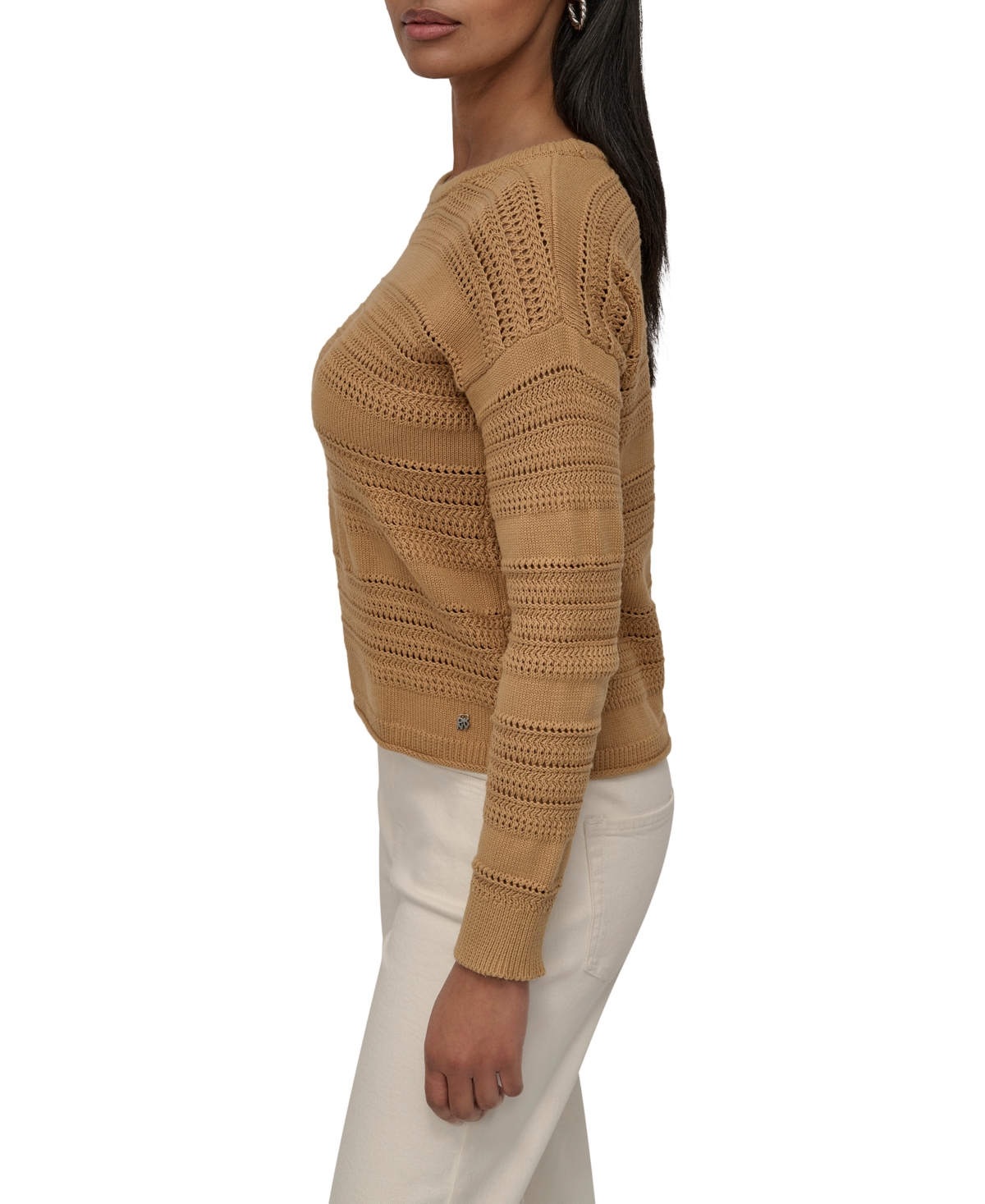 Dkny Jeans Petite Crewneck Open-stitch Cotton Sweater