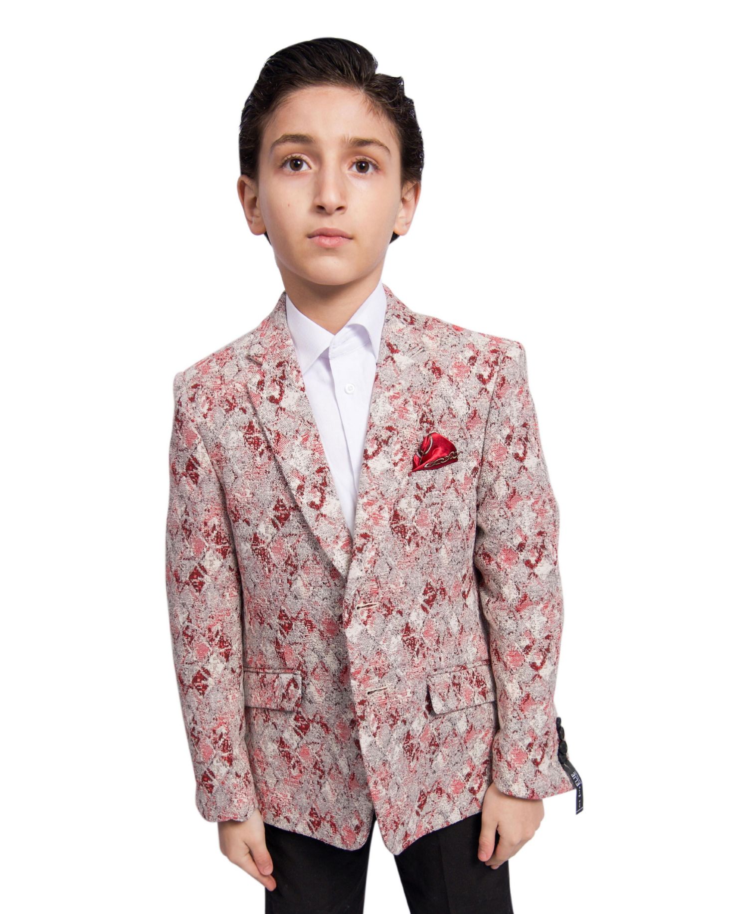 Boys Red Slim Fit Faded Argyle Jacket