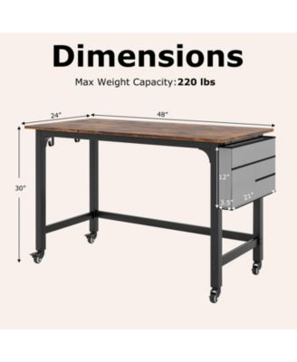 48 Inch Rolling Computer Desk with Metal Frame for Home Office