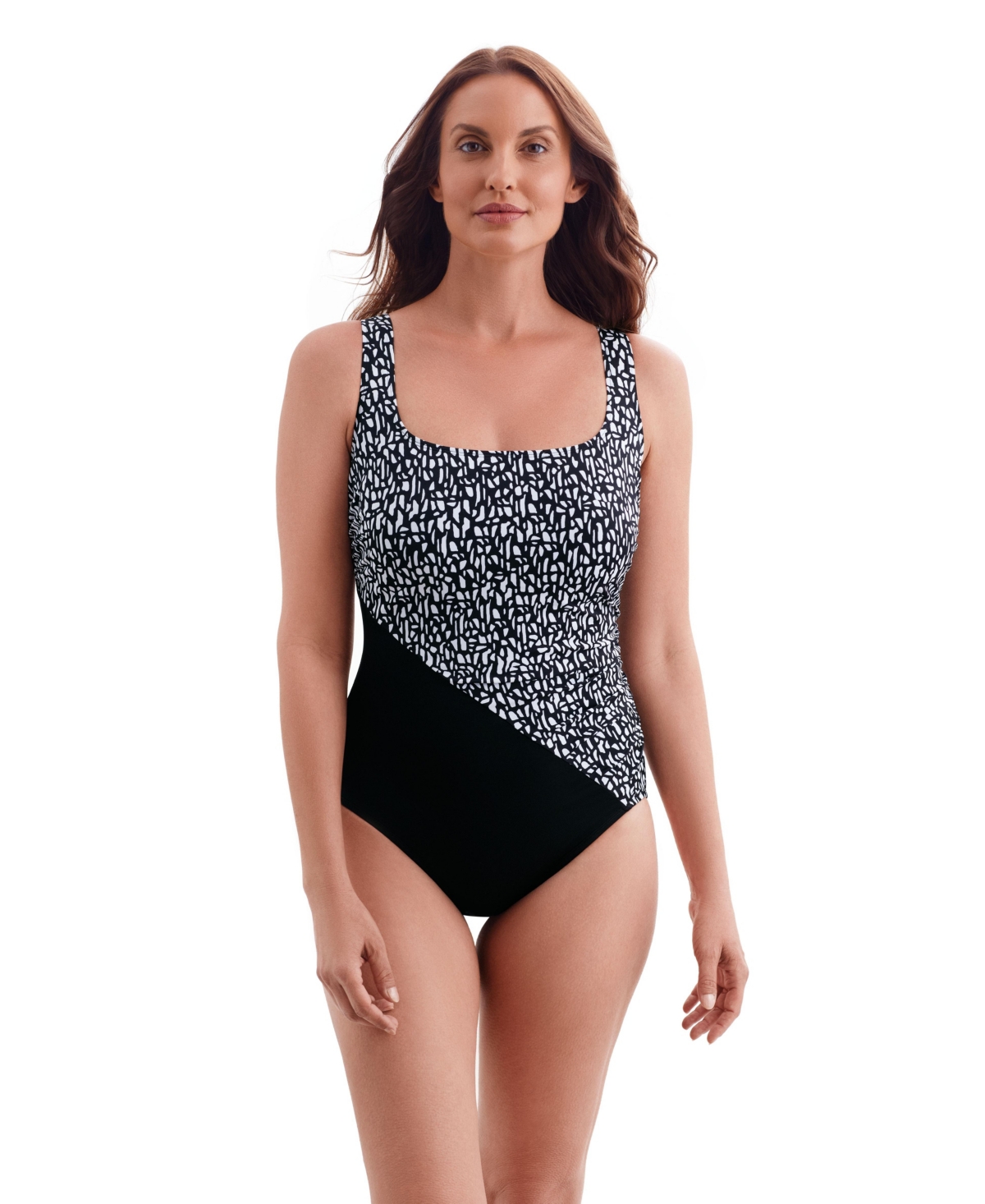 Summer Waves Side Shirred Tank One Piece Swimsuit - Paper mache