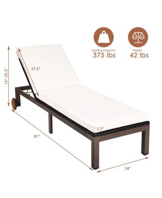 Patio Adjustable Rattan Recliner Chaise Lounge Chair w/ Cushion Wheels