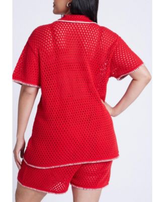 Women's Plus Size Crochet Sweater Tee