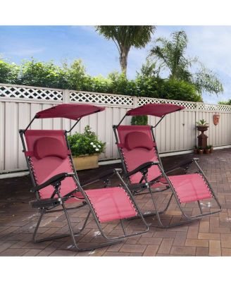 Folding Recliner Zero Gravity Lounge Chair W/ Shade Canopy Cup Holder