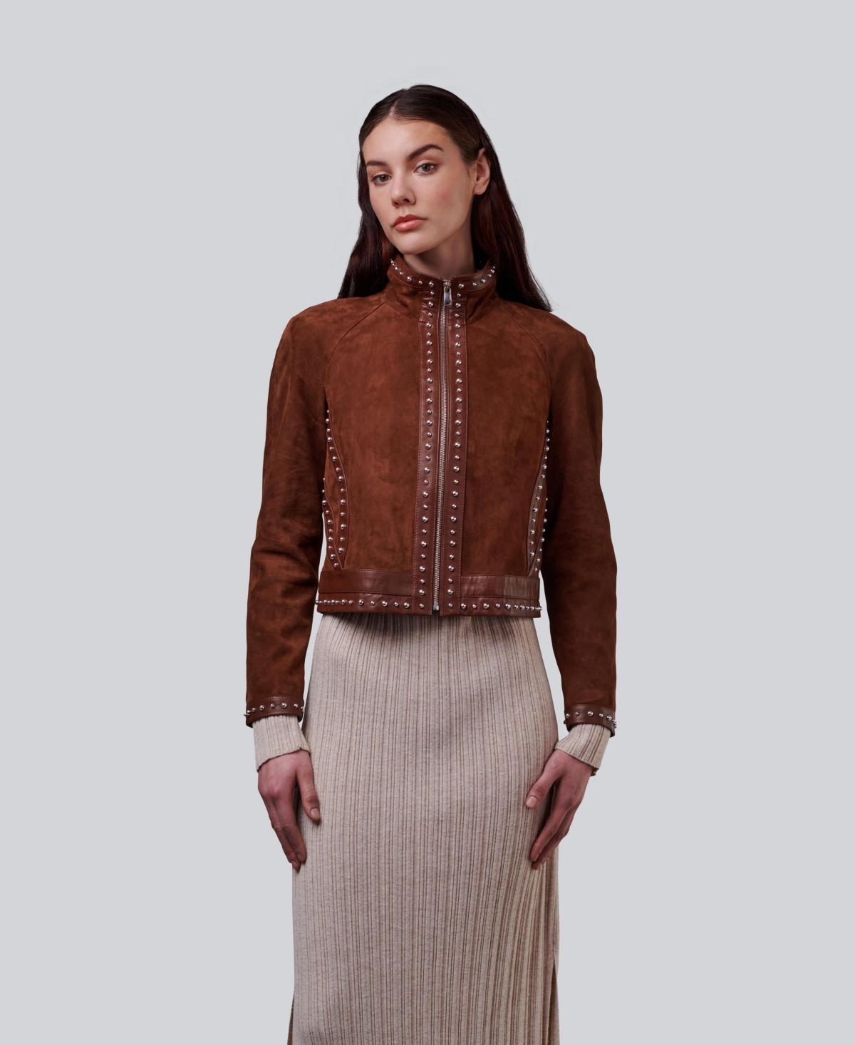 Women's Suede Studded Jacket, Created for Macy's - Brown