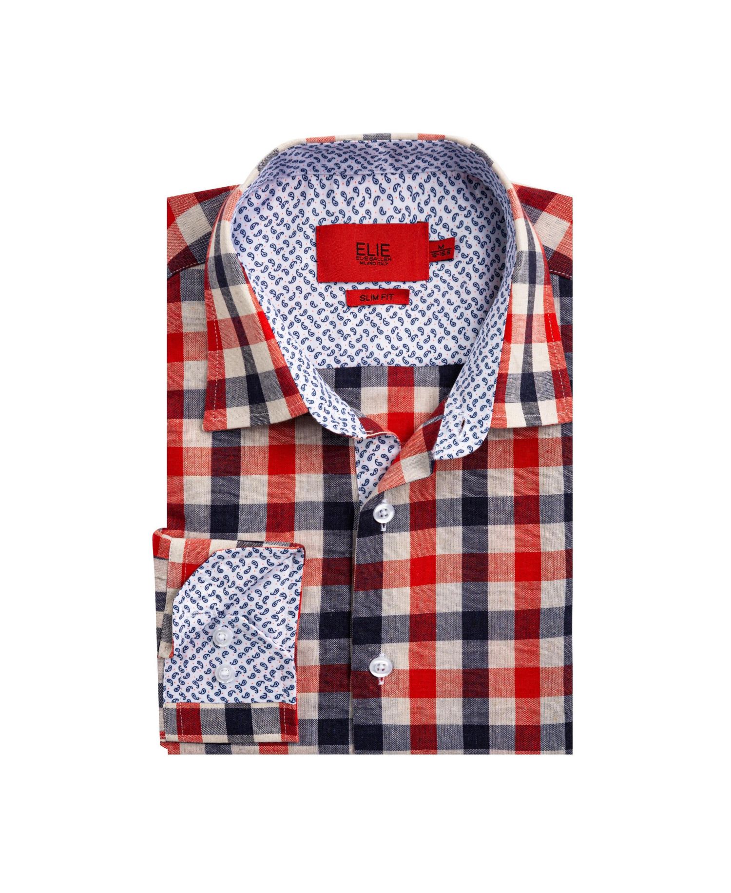 Big Boys Red Slim Fit Plaid Dress Shirt