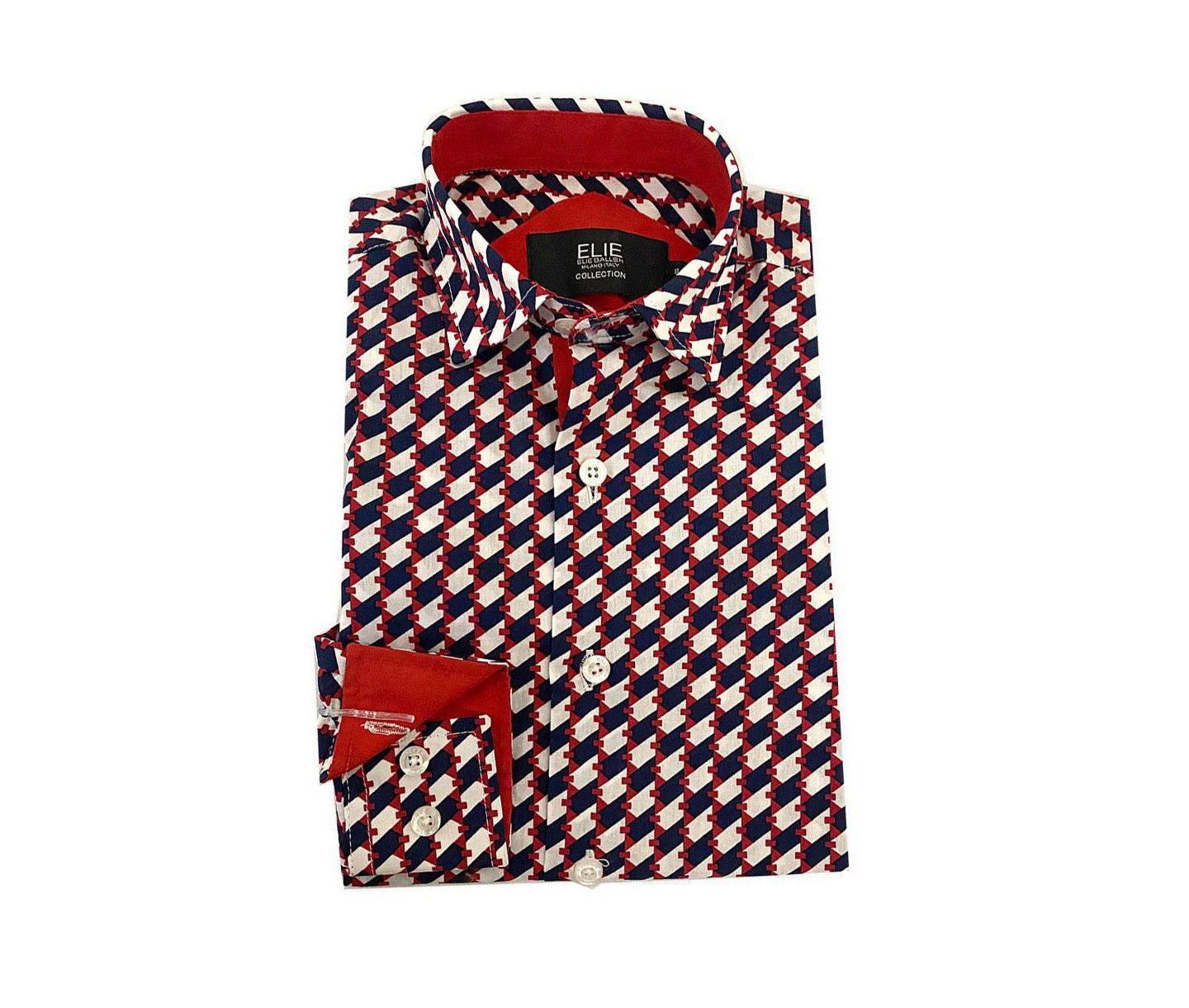 Рубашка Elie Balleh Red Geometric Button-Down Slim Fit Short Sleeve Shirt для мальчиков, цвет: Красный — фото 1