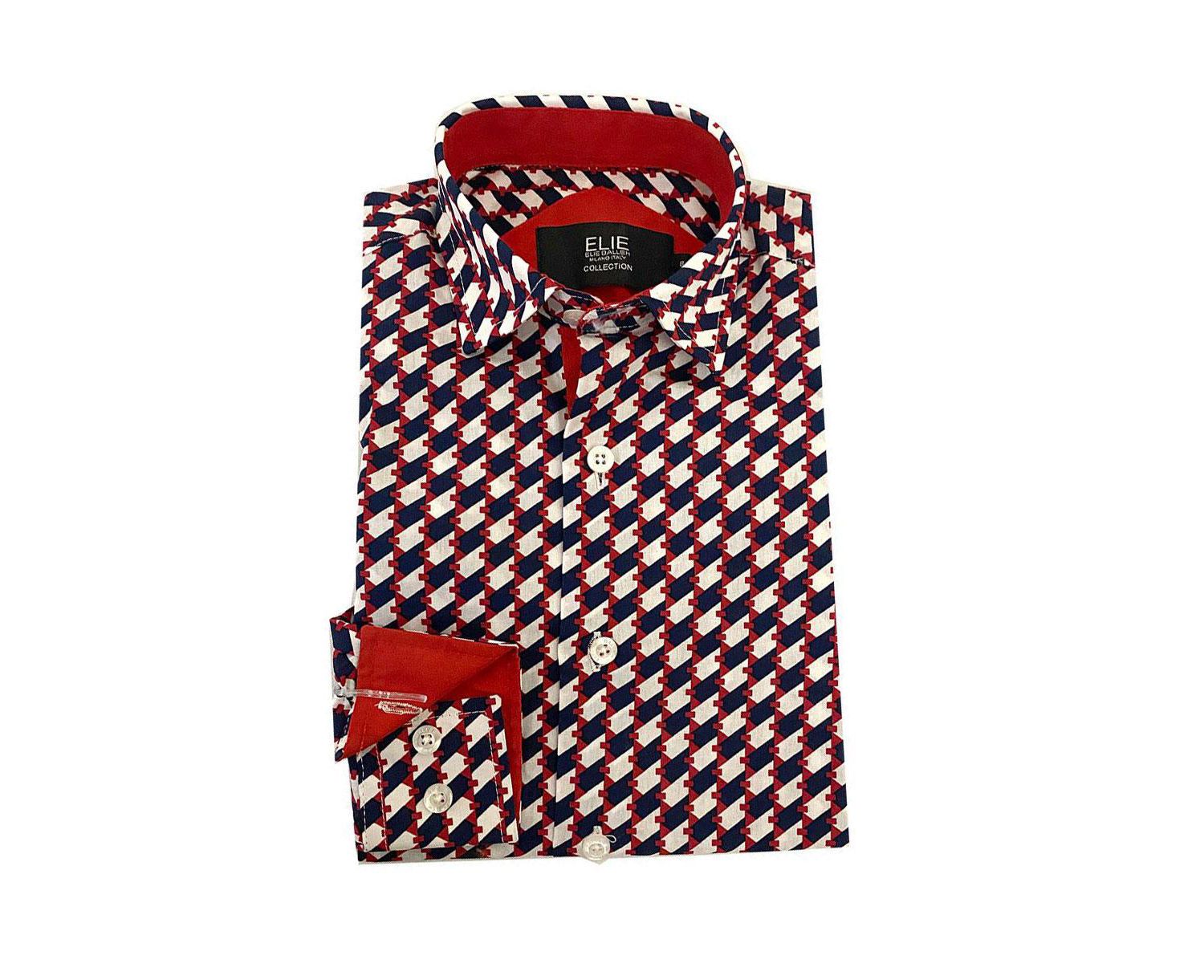 Big Boys Red Geometric Button-Down Slim Fit Short Sleeve Shirt