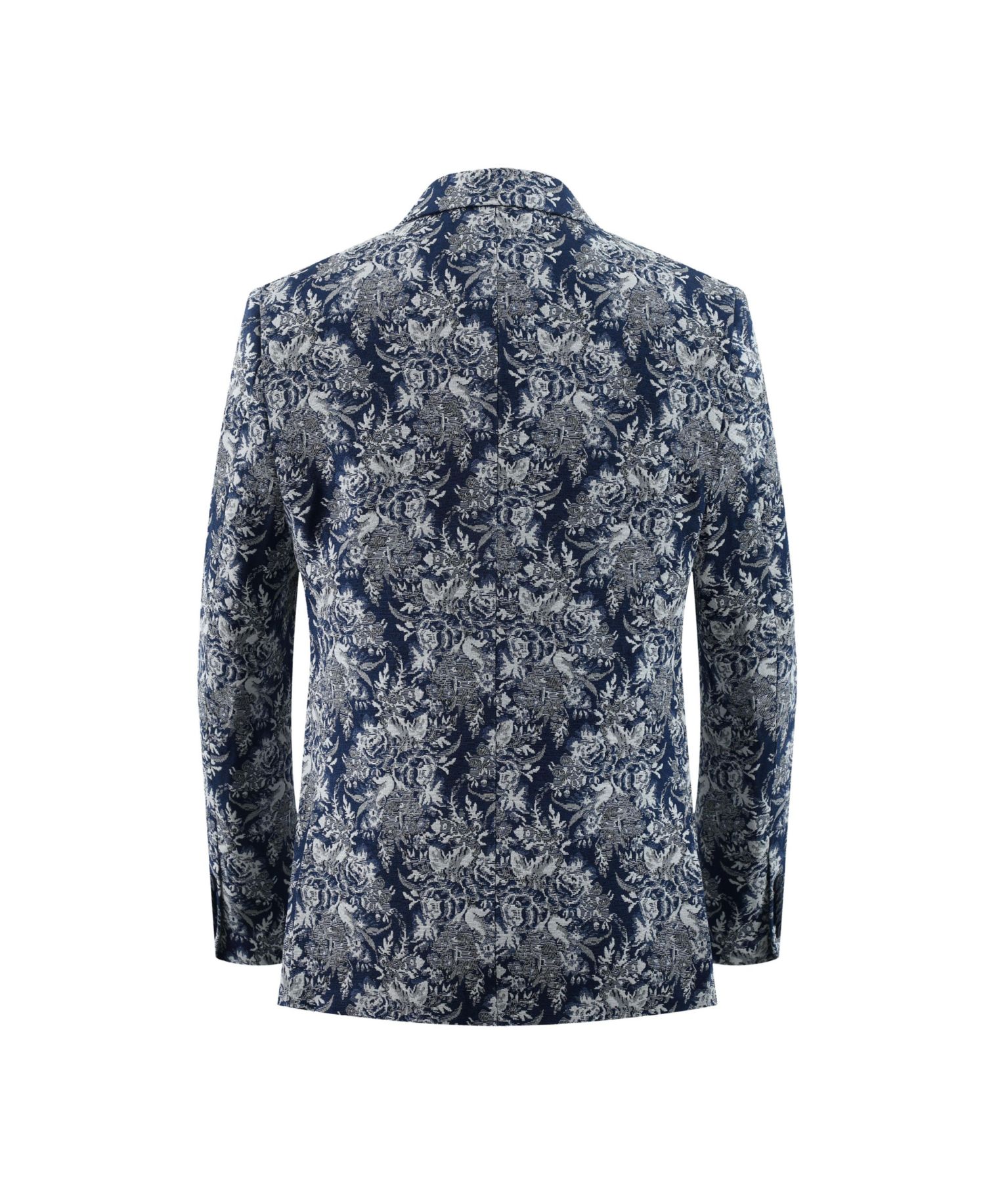 Boys Navy Slim Fit Floral Brocade Blazer