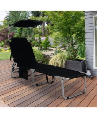 Set of 2 Foldable Lounge Chair Adjustable Outdoor Beach Patio Recliner W/ Sun Shade