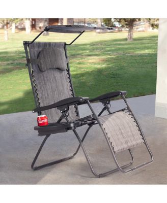 Folding Recliner Zero Gravity Lounge Chair W/ Shade Canopy Cup Holder