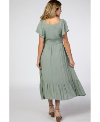 Maternity Ivory Smocked V-Neck Midi Dress