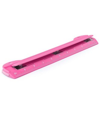 3 Hole Punch Pink, Portable Hole Puncher for 3 Ring Binder, 3 Sheets Capacity, Removable Chip Tray, 10” Ruler for School, Office, 1 Pc-by Enday