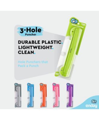 3 Hole Punch Pink, Portable Hole Puncher for 3 Ring Binder, 3 Sheets Capacity, Removable Chip Tray, 10” Ruler for School, Office, 1 Pc-by Enday