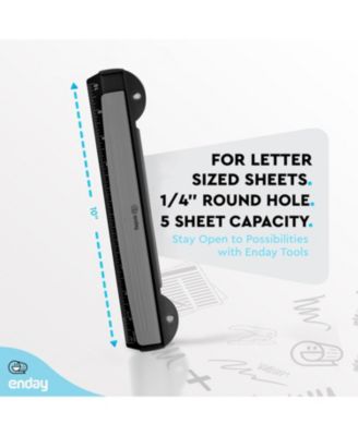 3 Hole Punch Pink, Portable Hole Puncher for 3 Ring Binder, 3 Sheets Capacity, Removable Chip Tray, 10” Ruler for School, Office, 1 Pc-by Enday