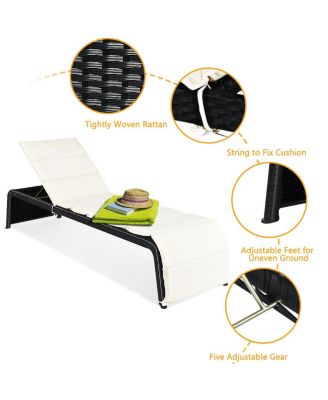 Adjustable Rattan Recliner Chaise Lounge Chair w/ Cushion Outdoor Patio