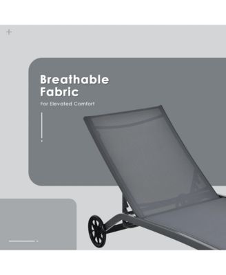 Set of 2 Outdoor Chaise Lounge Chair Adjustable Patio Recliner w/ Wheels