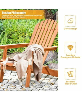 2 PCS Eucalyptus Adirondack Chair Foldable Outdoor Wood Lounger Chair