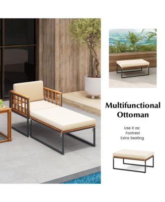 2PCS Outdoor Chaise Lounge Chair Acacia Wood Heavy Duty 1200 lbs Weight Capacity