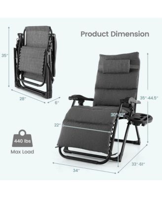 Zero Gravity Chair Folding Recliner Lounge Chair w/ Cushion Cup Holder