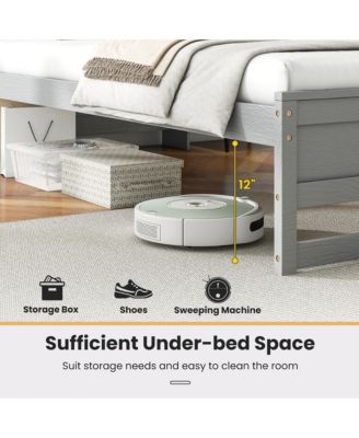 Twin Size Wooden Bed Frame w/ Charging Station & LED Light Storage Headboard