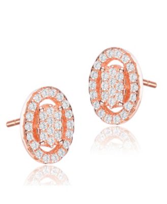 18K Rose Gold Plating with Clear Cubic Zirconia Halo Oval Stud Earrings