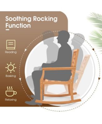 Teak Wood Rocking Chair with Backrest and Slatted Seat