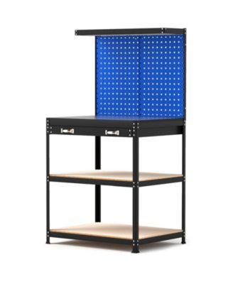 32 x 16 Inch Workbench Work Table with 2 PCs Pegboard Drawer and Shelves