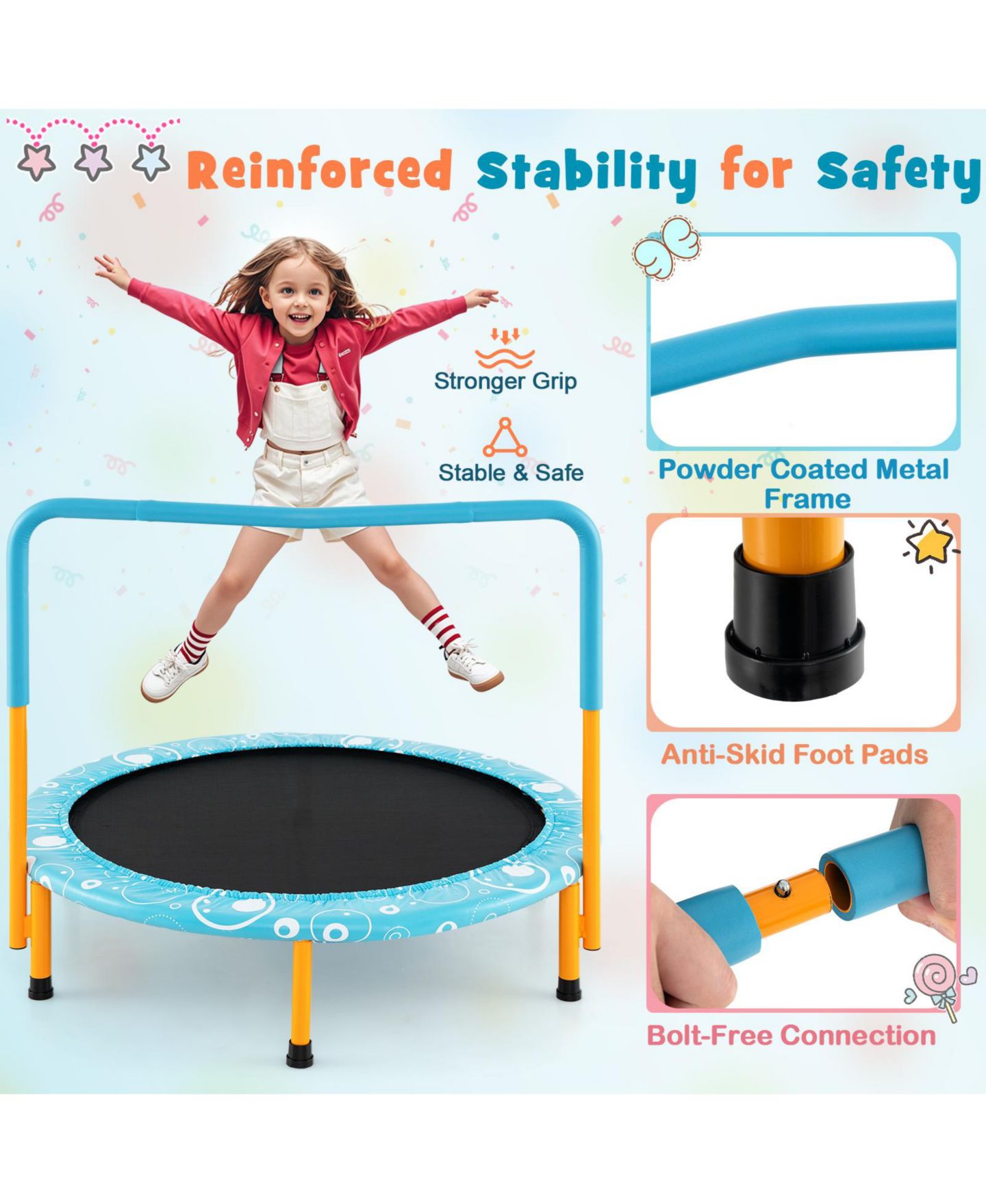Детская игрушка GOUUN Mini Rebounder 36" Foldable Covered-Handrail Trampoline, 330 lbs Capacity, Ages 3+, цвет: Синий — фото 5