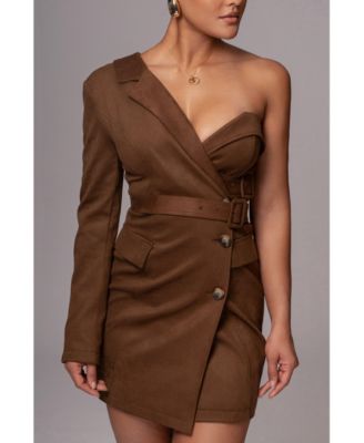 Women's One Shoulder Suede Blazer Dress