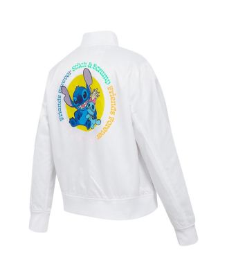 Women's White Lilo and Stitch Scrump Stitch Full-Snap Satin Jacket