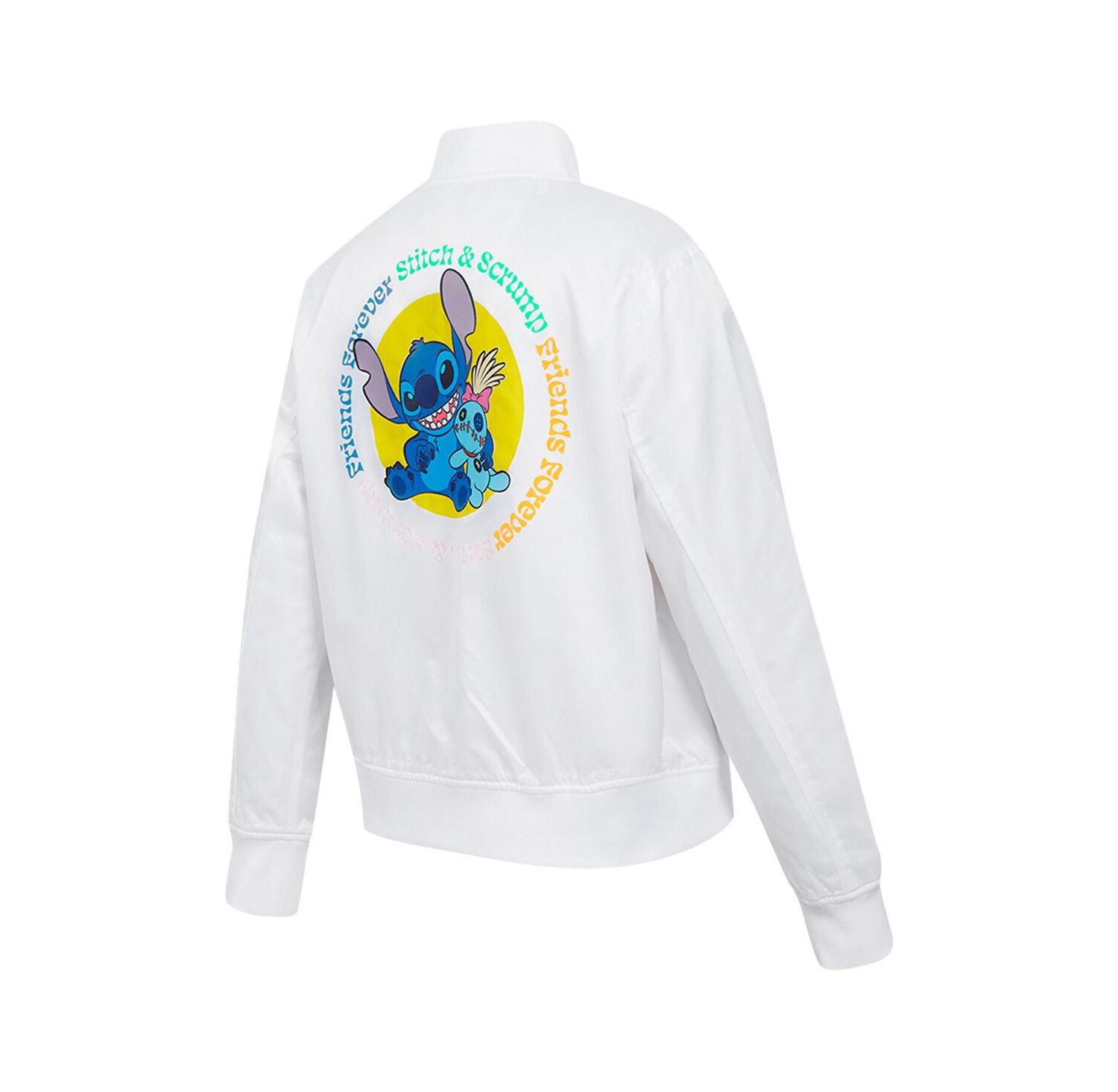 Women's White Lilo and Stitch Scrump Stitch Full-Snap Satin Jacket