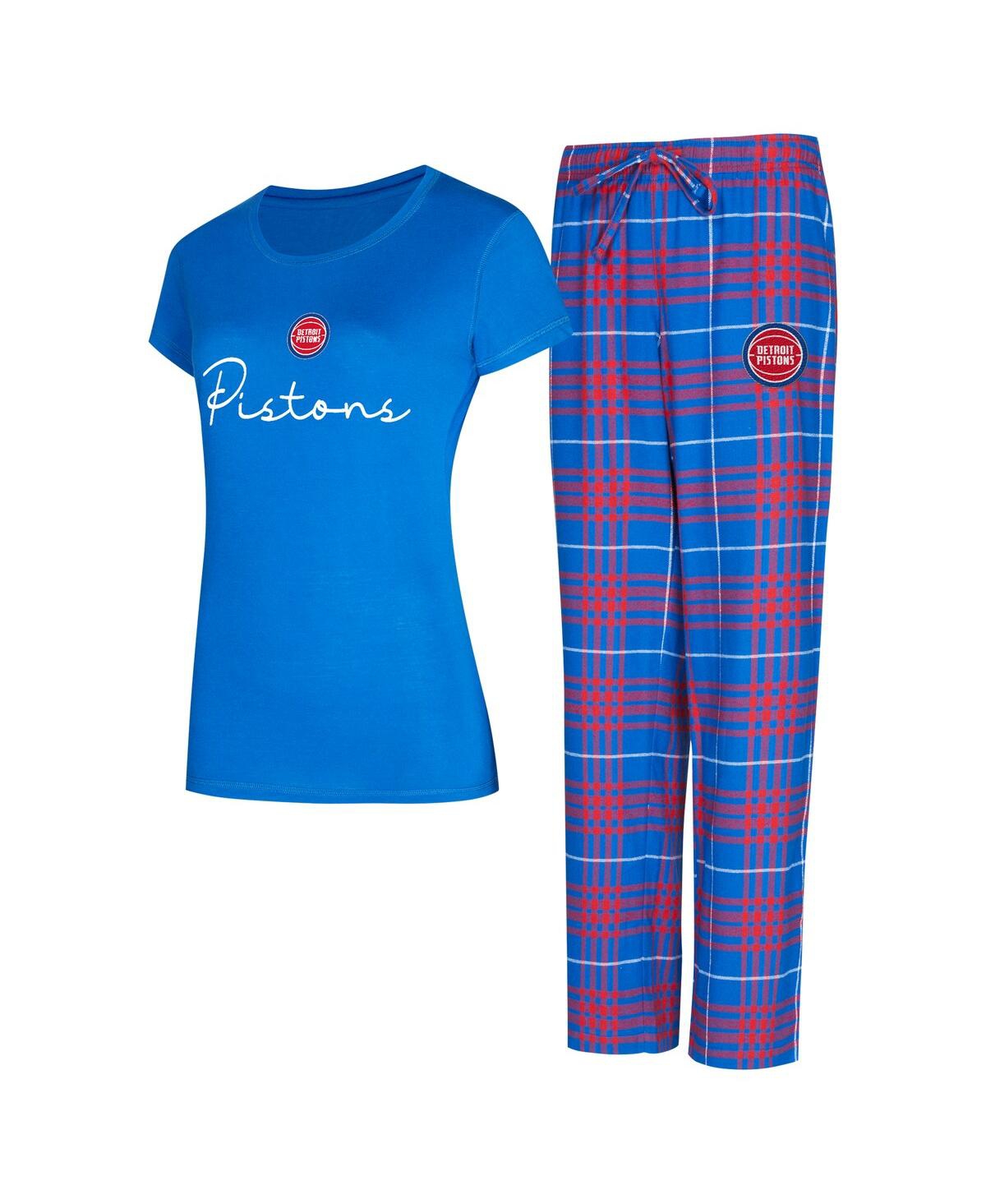 Women's 2-Piece Blue/Red Detroit Pistons Vector T-Shirt and Flannel Pants Sleep Set - Blue, Red