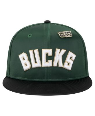 Men's Hunter Green/Black Milwaukee Bucks Throwback Satin Vintage Pin Two-Tone 59FIFTY Fitted Hat