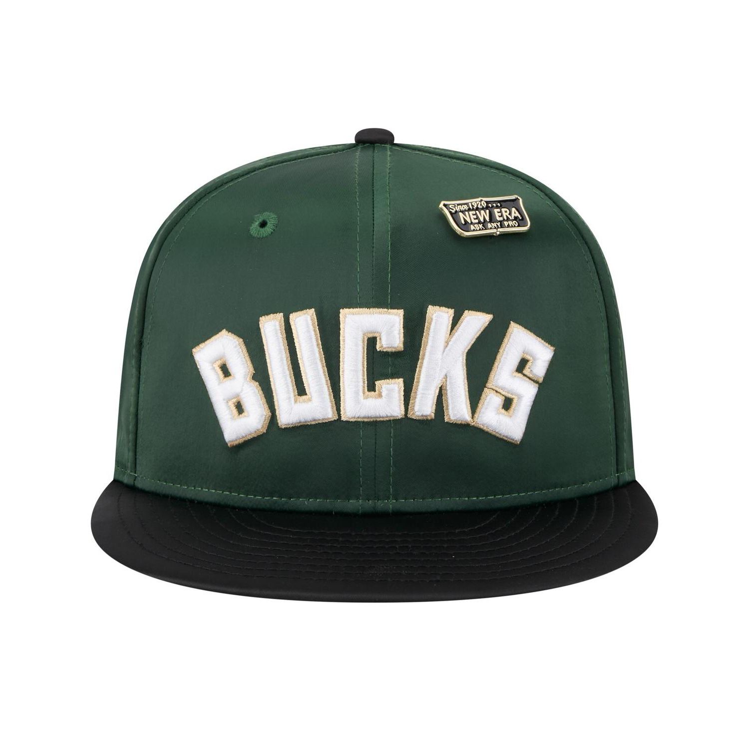 Men's Hunter Green/Black Milwaukee Bucks Throwback Satin Vintage Pin Two-Tone 59FIFTY Fitted Hat