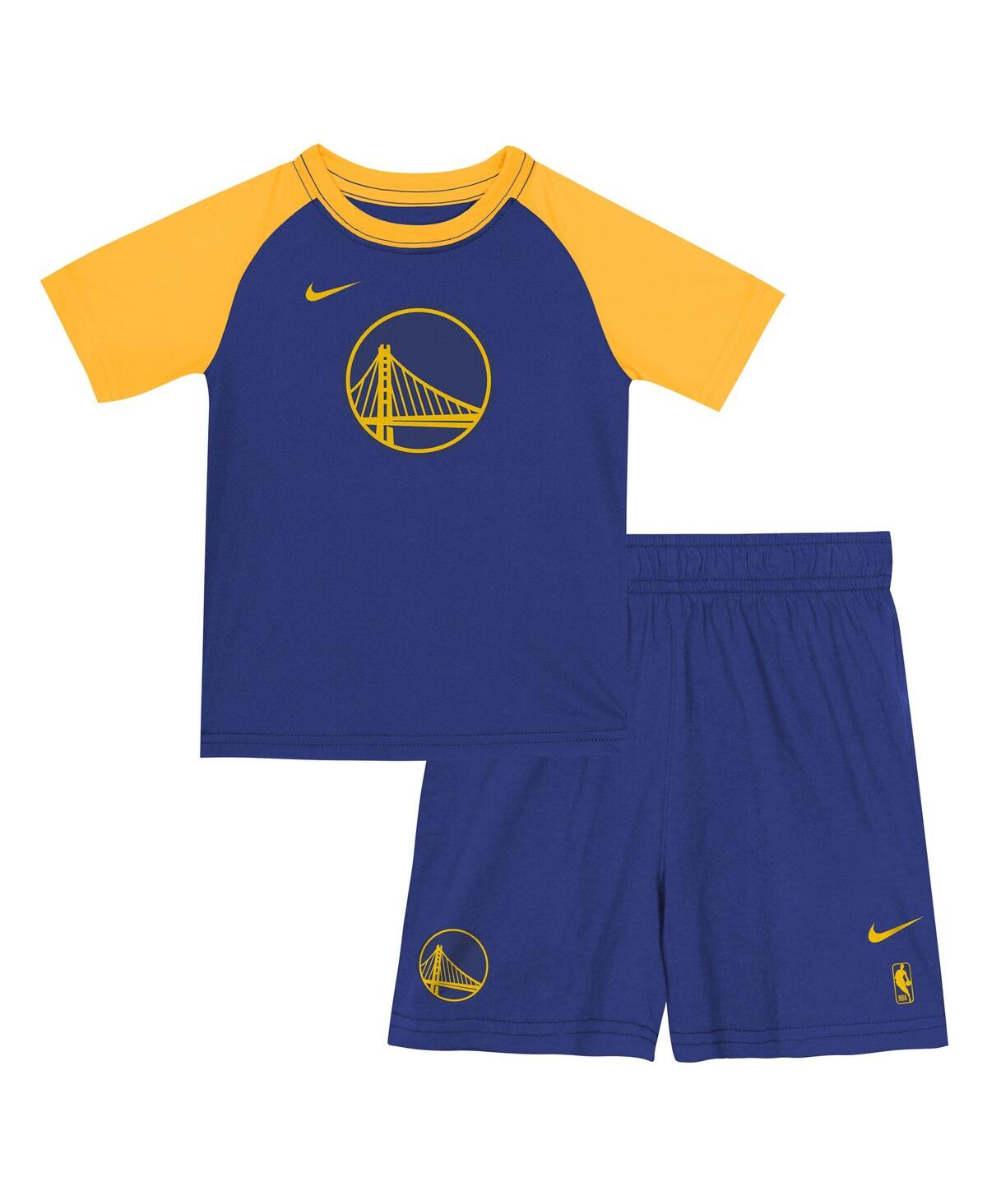 Nike Big Boys And Girlsâ 2-piece Royal Golden State Warriors Practice T-shirt And Shorts Set
