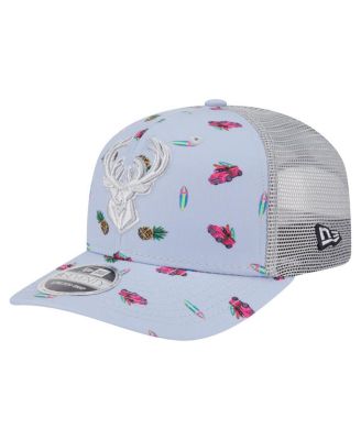 New Era - Men's Light Blue/Gray Milwaukee Bucks Adventure Aloha Pattern 9SEVENTY Stretch-Snap Hat