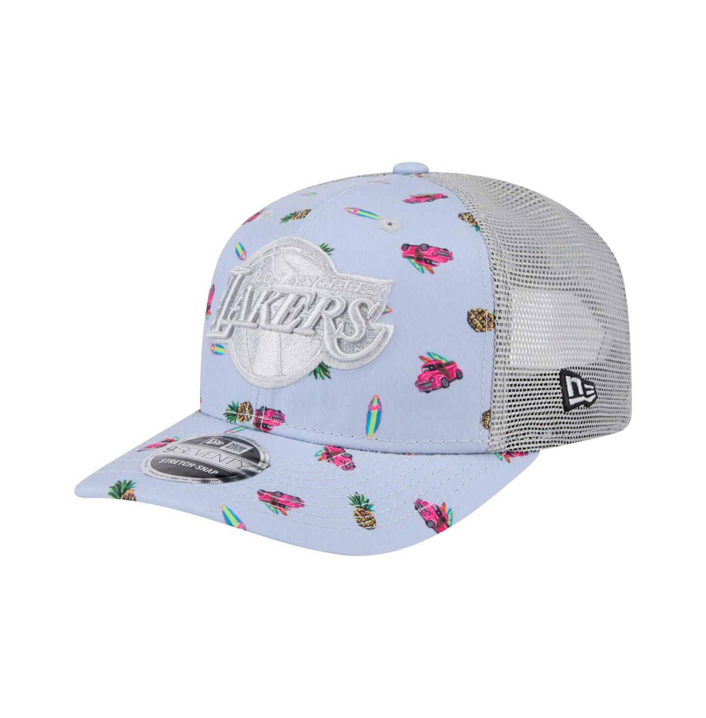 Мужской головной убор New Era Light Blue/Gray Los Angeles Lakers Adventure Aloha Pattern 9SEVENTY Stretch-Snap Hat — фото 1