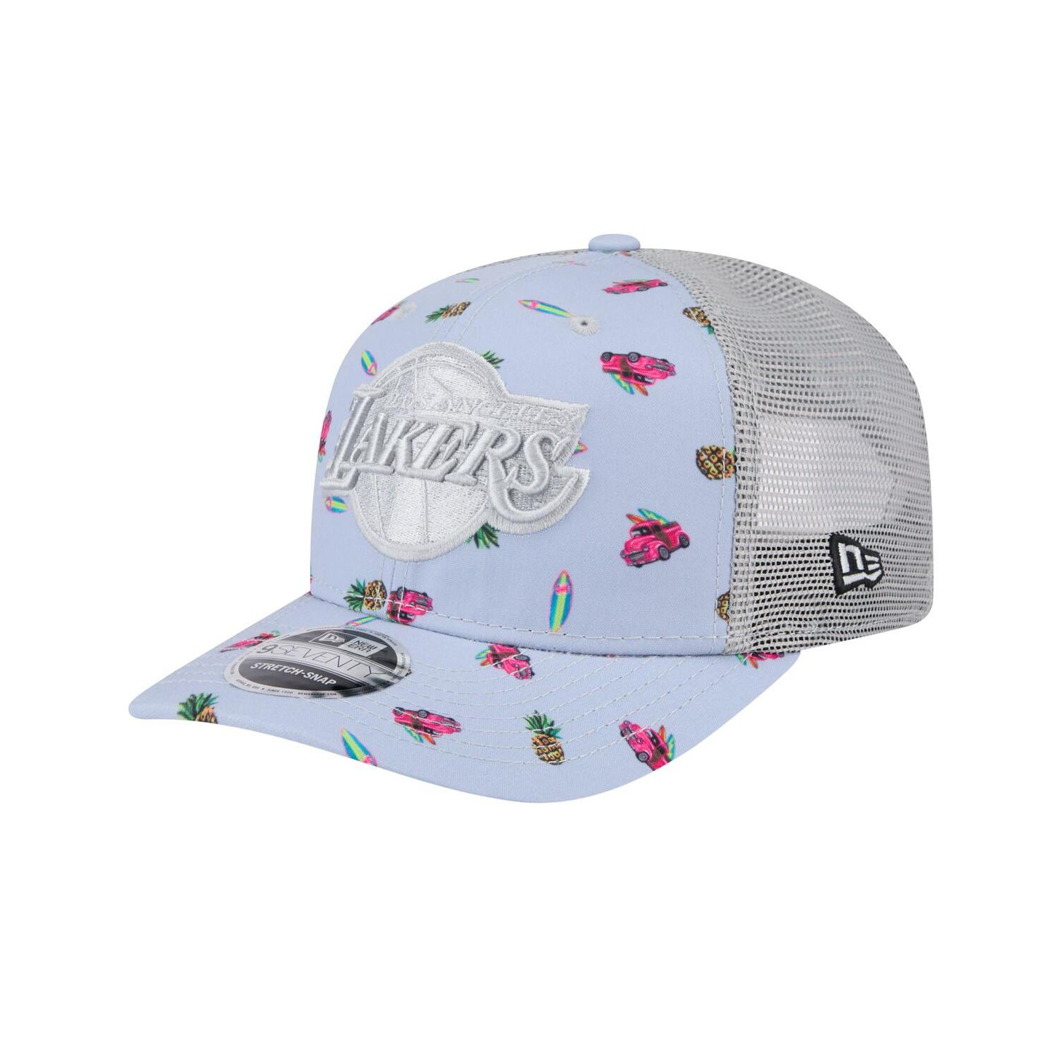 Men's Light Blue/Gray Los Angeles Lakers Adventure Aloha Pattern 9SEVENTY Stretch-Snap Hat