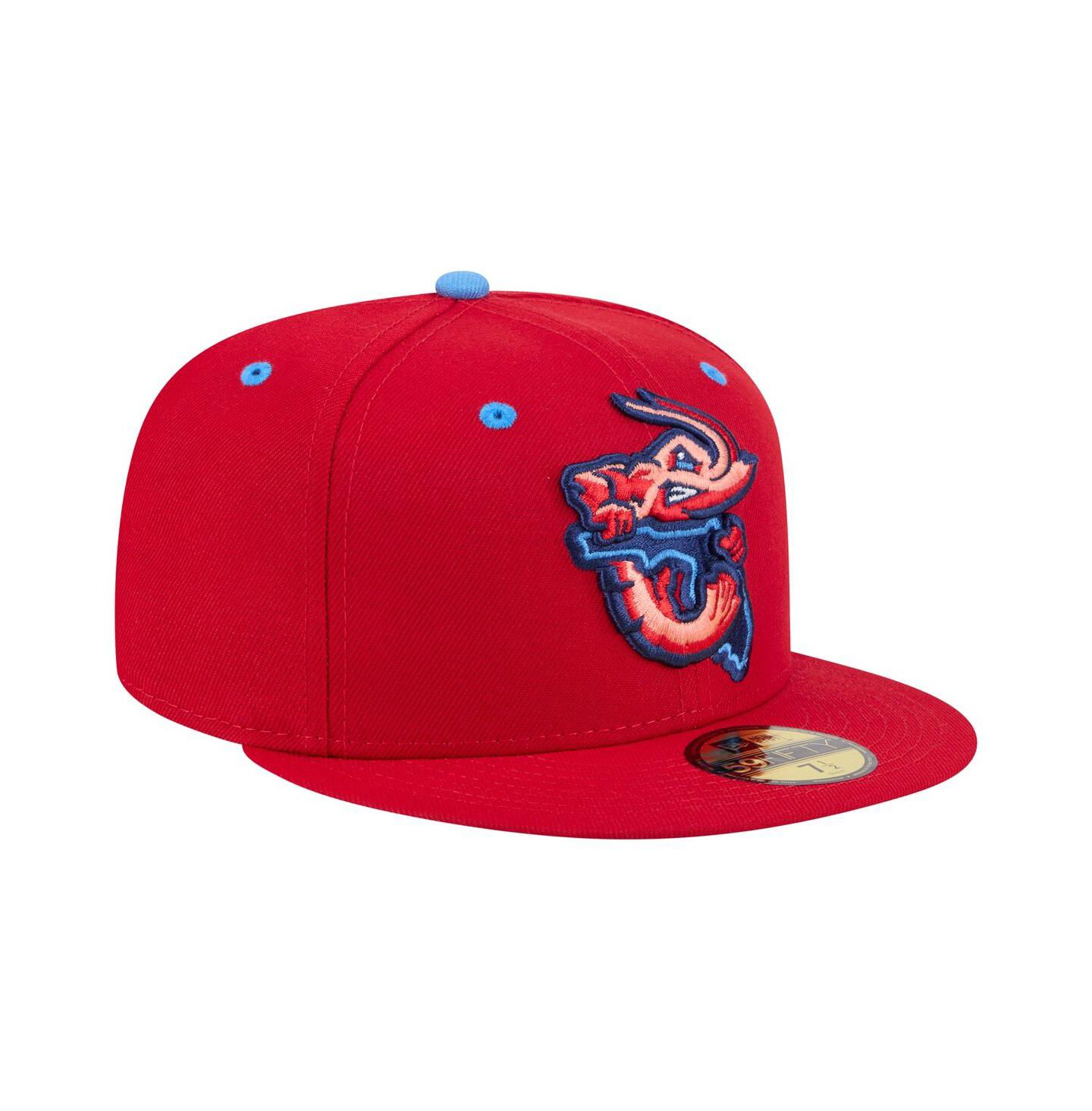 Мужская кепка New Era Red Jacksonville Jumbo Shrimp Authentic Collection 59FIFTY Fitted Hat — фото 2
