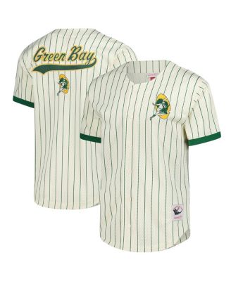 Mitchell & Ness - Men's Cream Green Bay Packers Vintage Logo Final Seconds Full-Button Mesh T-Shirt