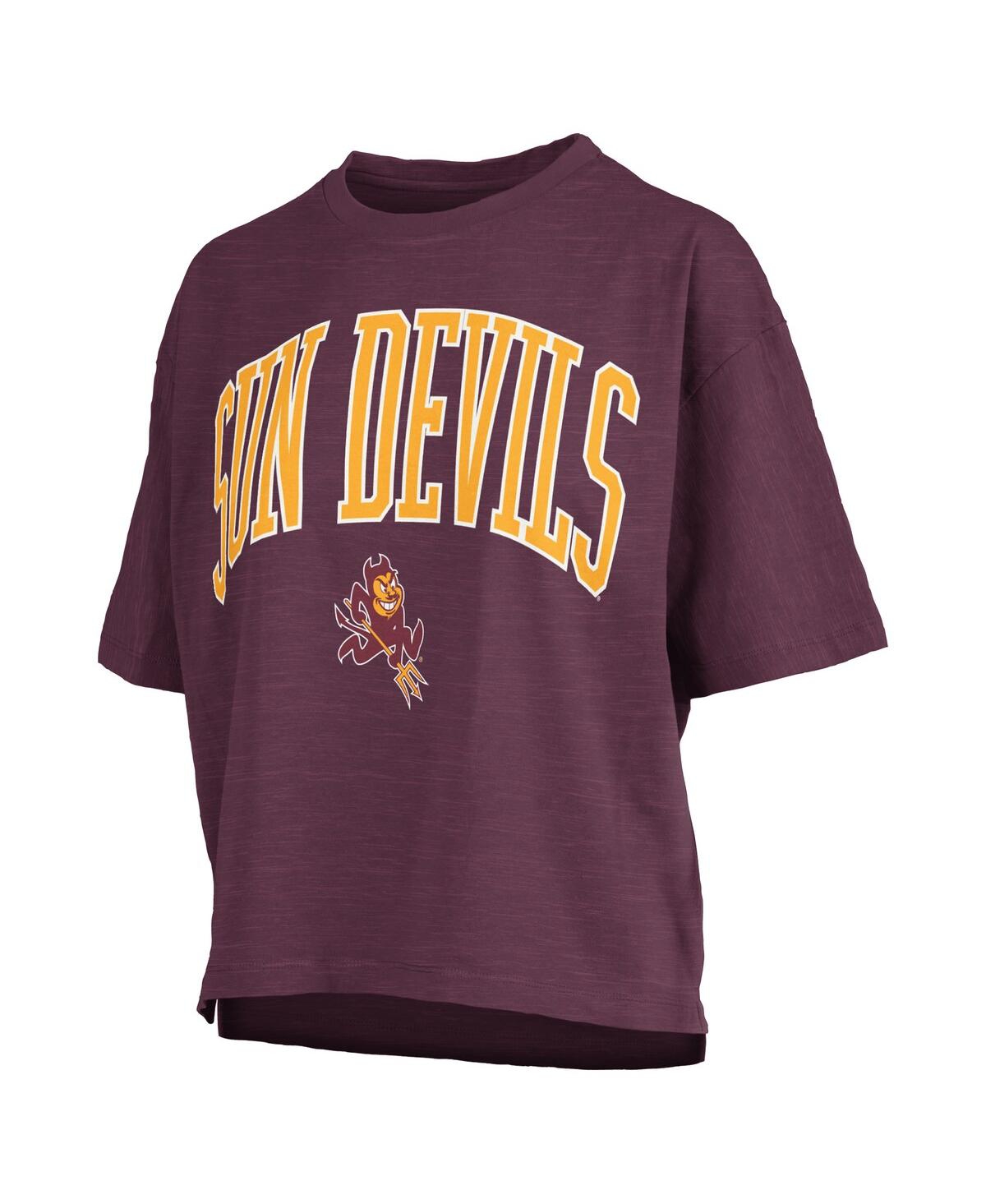 PRESSBOX WOMEN'S MAROON ARIZONA STATE SUN DEVILS NELSON ARCH OVER LOGO WAIST LENGTH OVERSIZED SLUB T-SHIRT 