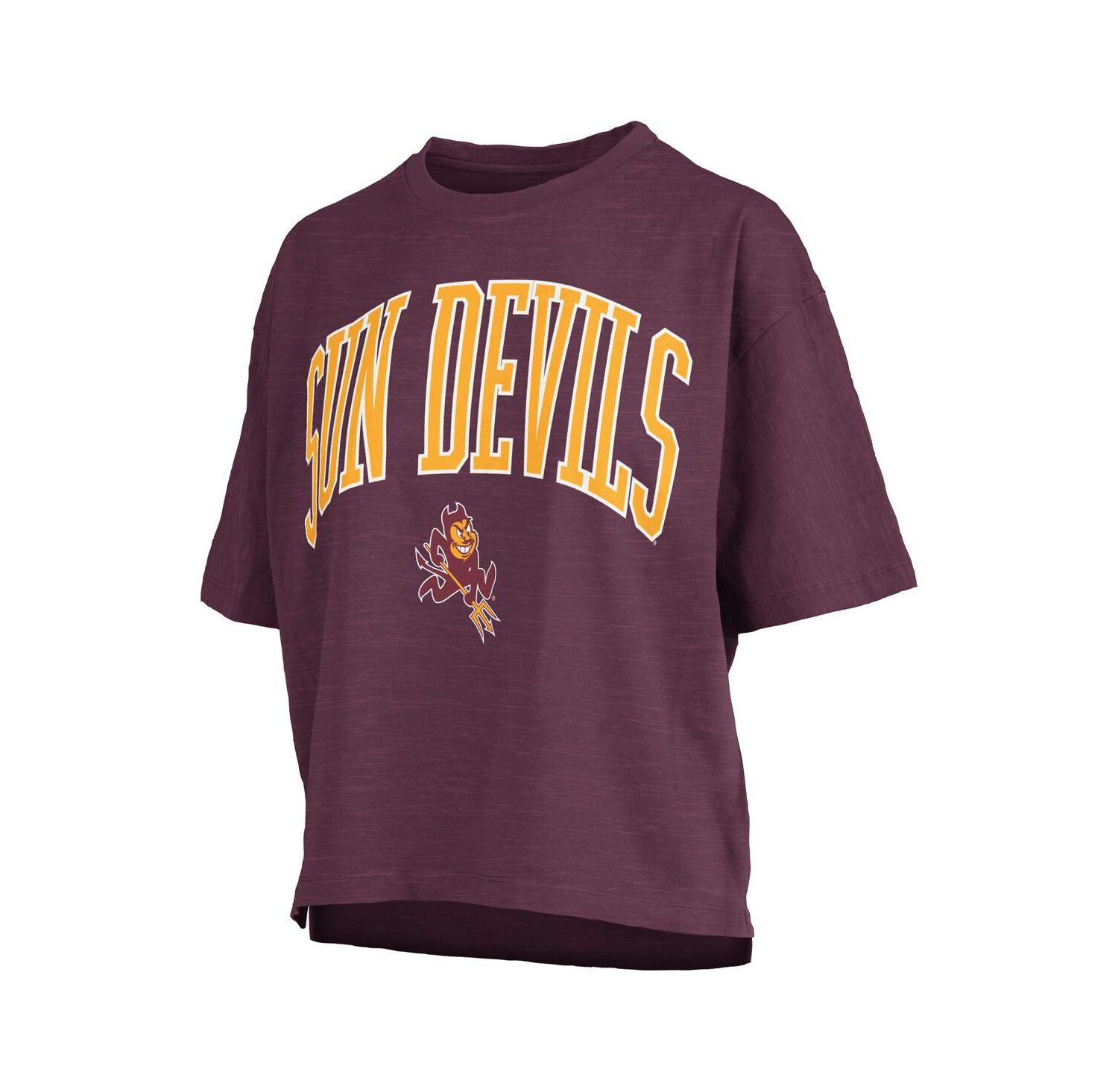 Women's Maroon Arizona State Sun Devils Nelson Arch Over Logo Waist Length Oversized Slub T-Shirt