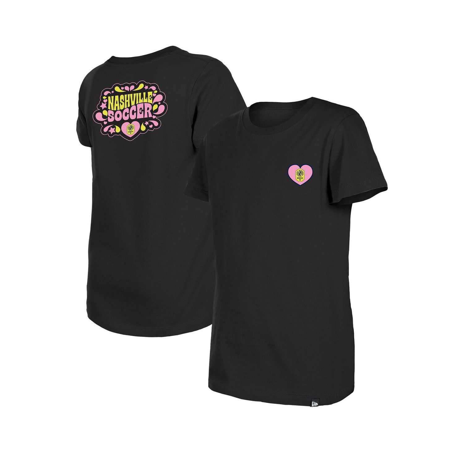 Big Girls Black Nashville SC Bubble Heart T-Shirt