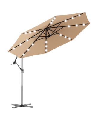 10Ft Patio Solar LED Outdoor Offset Hanging Umbrella with 24 LED Lights