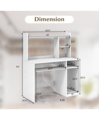 Home Office Computer Desk with Bookcase Keyboard Tray and CPU Stand