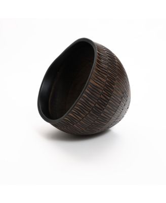 Brown with Black V-Pattern Polyresin 12-Inch Round Planter