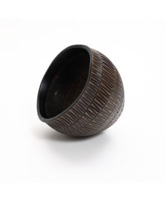 Brown with Black V-Pattern Polyresin 10.2-Inch Round Planter