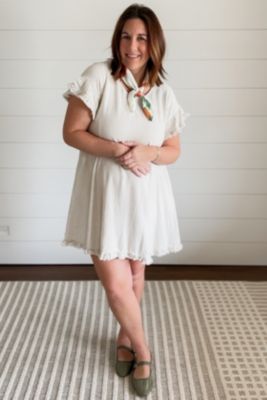 Maternity Beige Fringe Linen Dress