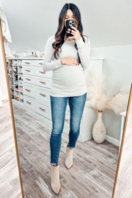 Maternity Cream Soft Knit Ruched Top