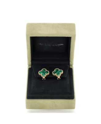 Vintage Alhambra Earrings 18K Gold and Malachite